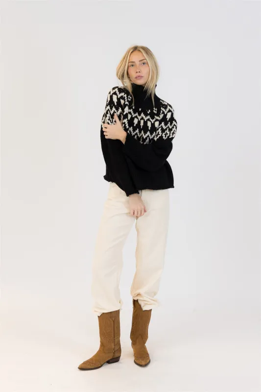 Lyla & Luxe Aggie Fairisle Pullover - Black/White sold by Boutique with Grace
