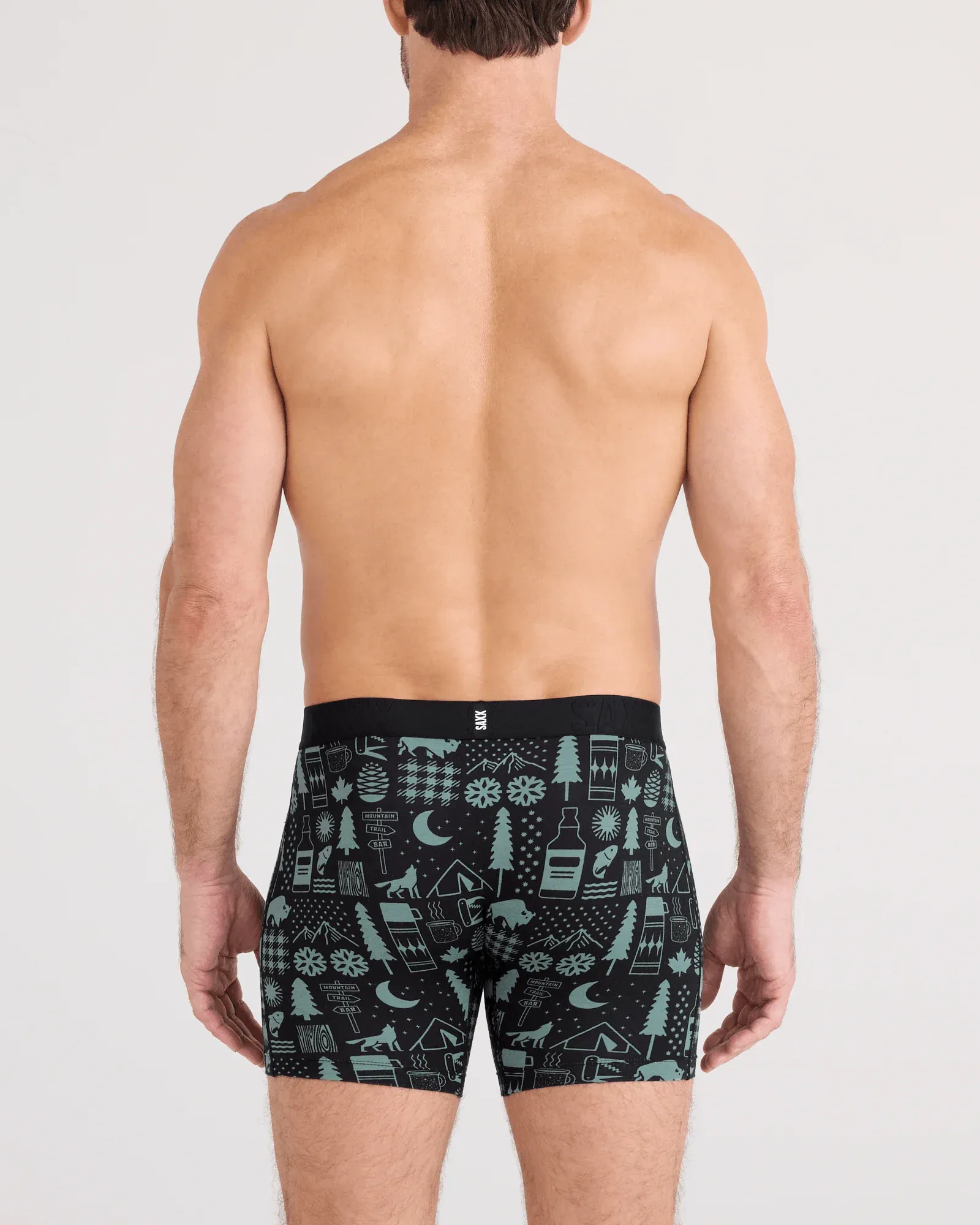 Saxx Droptemp Cooling Cotton Boxer Fly - Camp Stamps Black sold by Boutique with Grace product image thumbnail 2