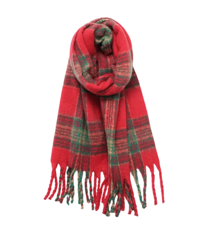 Adorro Chunky Plaid Scarf - Red Plaid sold by Boutique with Grace