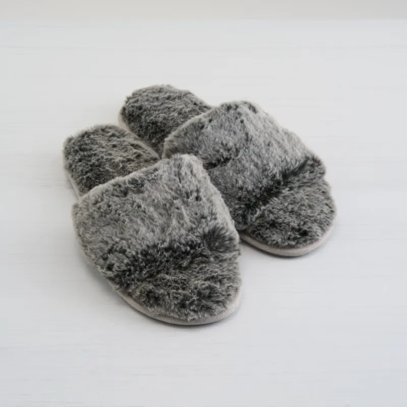 Lemon Tipped Faux Fur Slide - Charcoal sold by Boutique with Grace