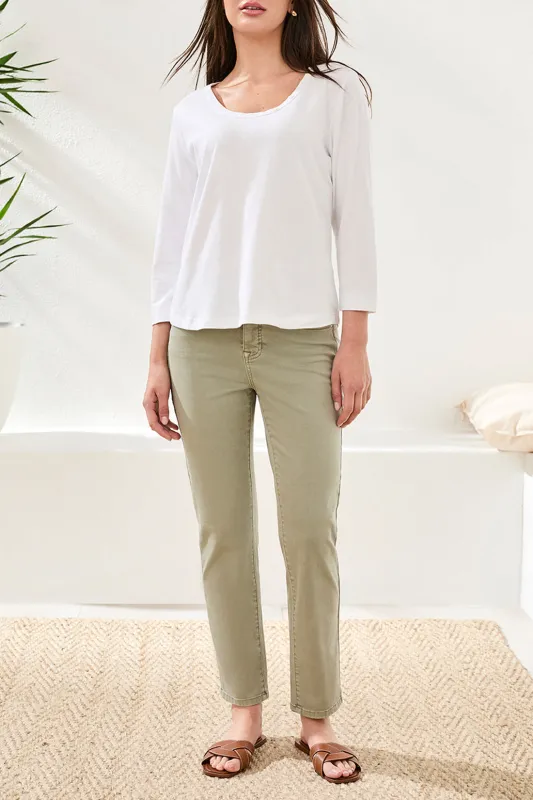 Tribal Arla 3/4 Sleeve Scoop Neck Top - White made by Tribal