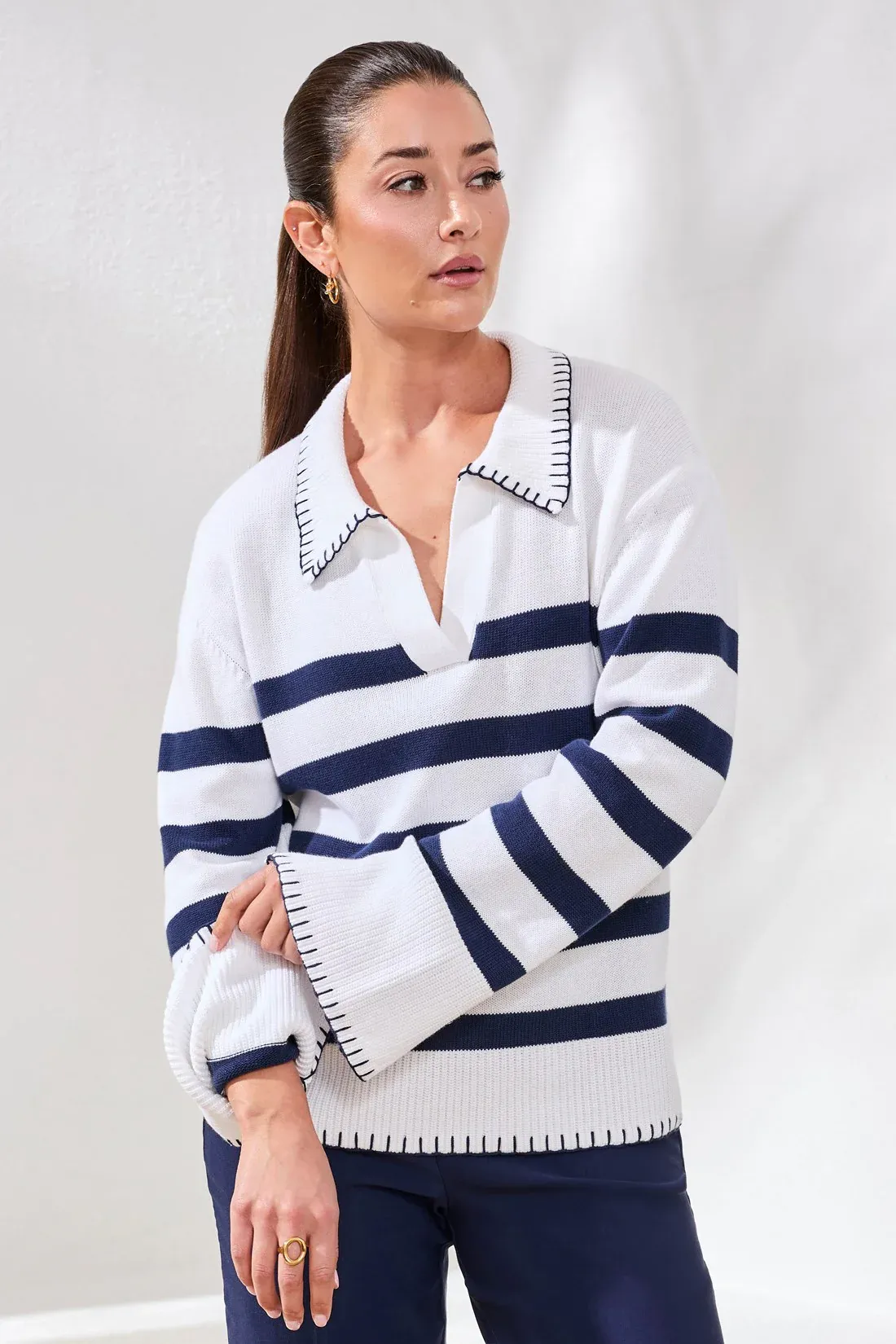 Tribal Jess Polo Sweater - Jet Blue sold by Boutique with Grace product image thumbnail 2