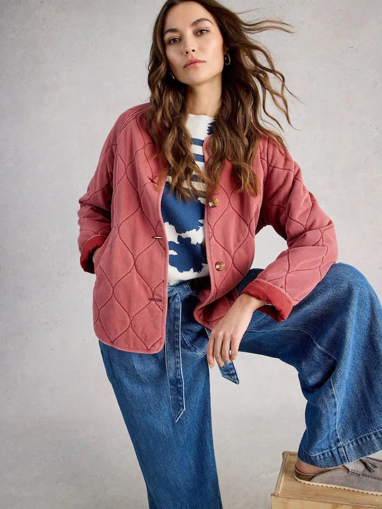 White Stuff Anya Jersey Quilted Jacket - Mid Pink sold by Boutique with Grace