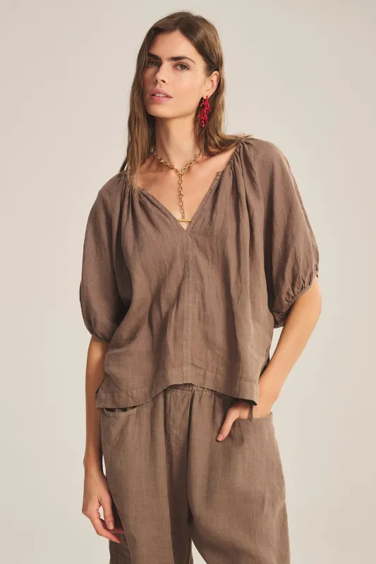 Velvet Cosette Linen Top - Mudslide sold by Boutique with Grace