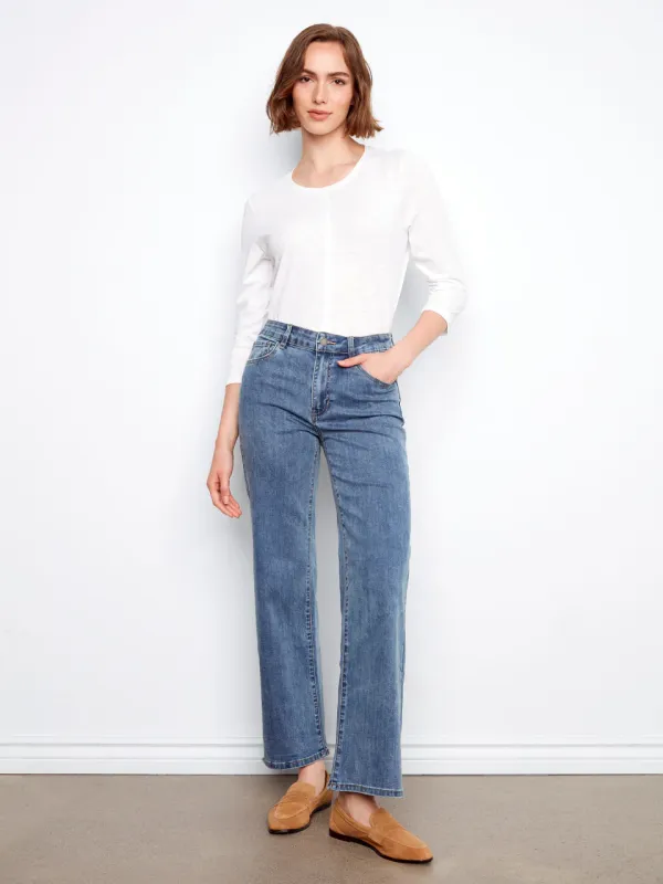 Charlie B Chloe Wide Leg Jeans - Medium Blue sold by Boutique with Grace