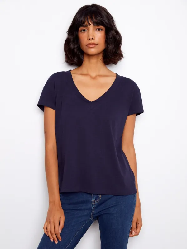 Charlie B Basic V Neck Tee - Navy made by Charlie B