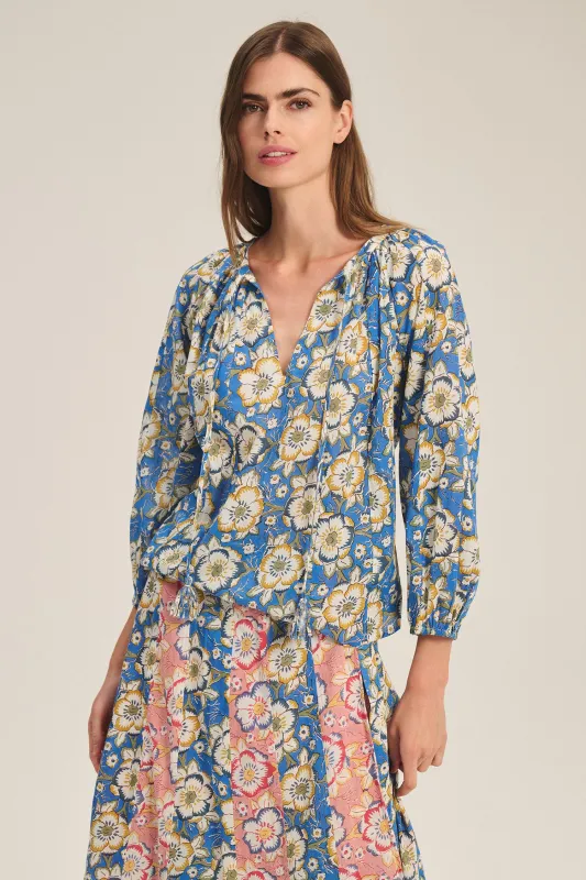 Velvet Reese Begonia Cotton Print Top - Asul sold by Boutique with Grace
