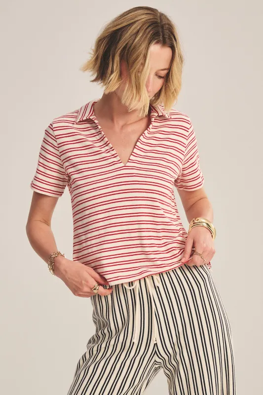 Velvet Perrin Striped Polo - Natural/Red made by Velvet