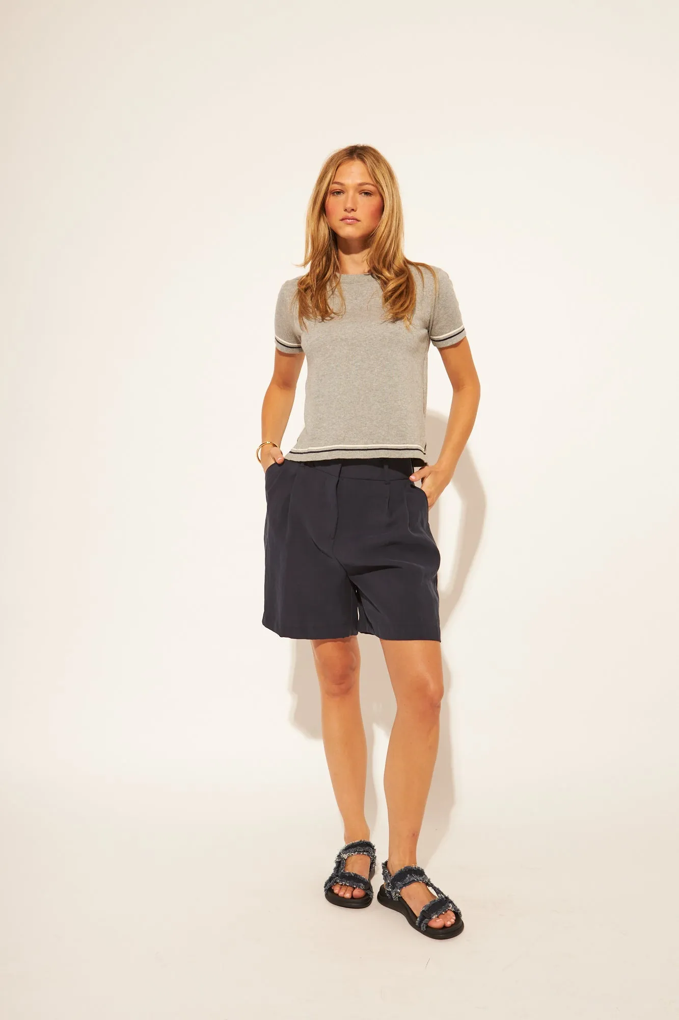 John & Jenn Windsor Short Sleeved Sweater - Tipped Heather sold by Boutique with Grace