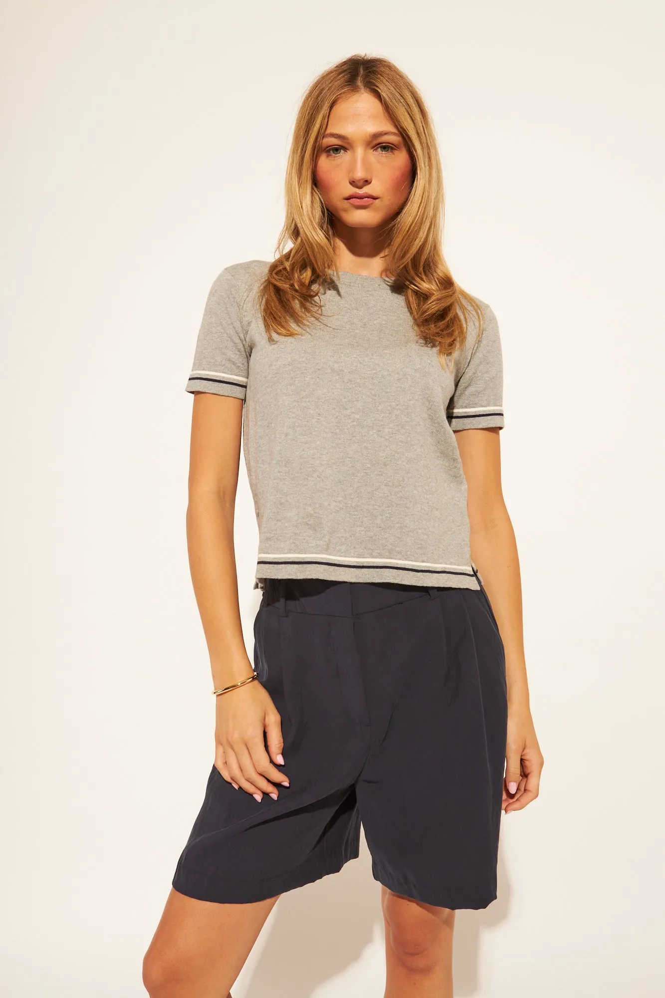 John & Jenn Windsor Short Sleeved Sweater - Tipped Heather sold by Boutique with Grace product image thumbnail 2