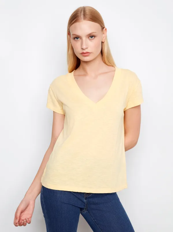 Charlie B Basic V Neck Tee - Sunshine sold by Boutique with Grace