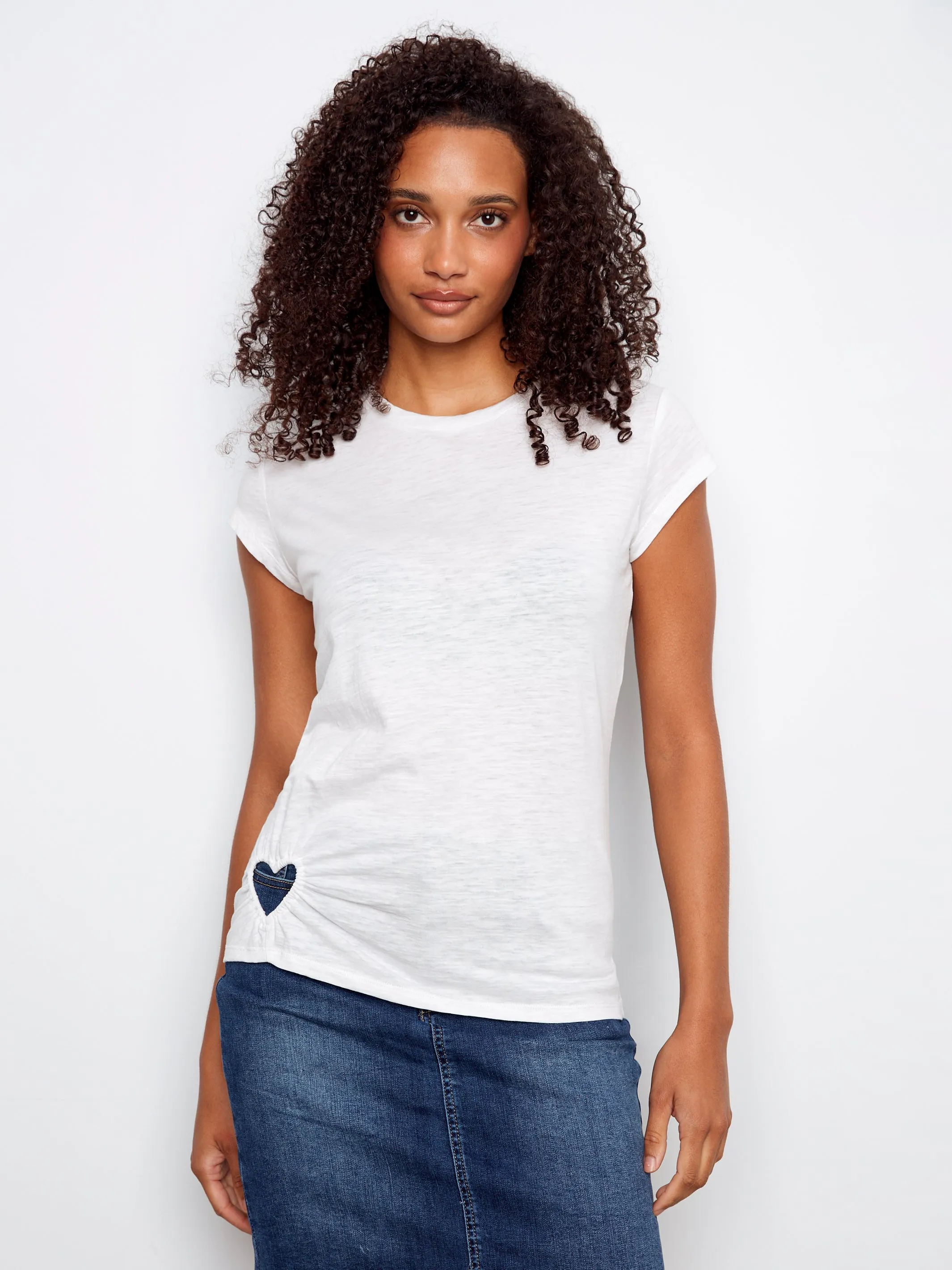 Charlie B Heart Detail Tee - White sold by Boutique with Grace