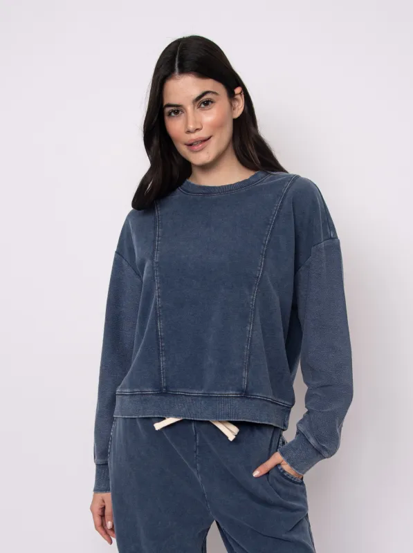RD Kacey Denim Look French Terry Pullover - Denim Blue made by RD Style