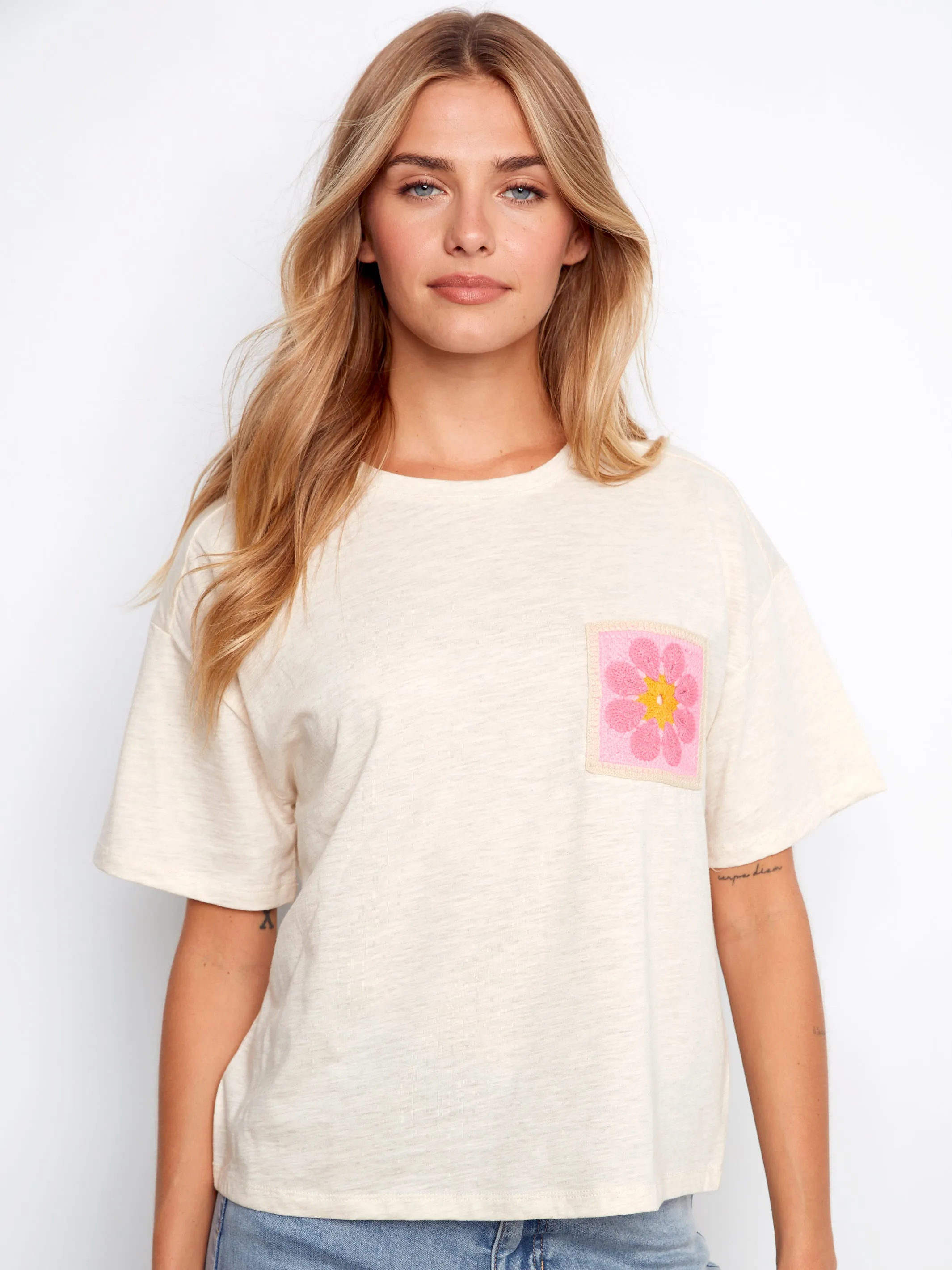 Charlie B Crochet Pocket Tee - Fog sold by Boutique with Grace product image thumbnail 4