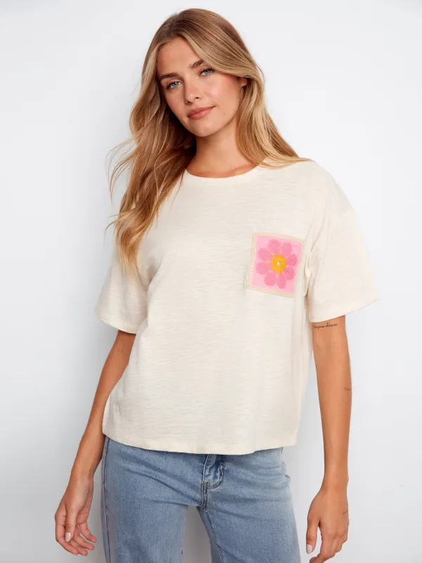 Charlie B Crochet Pocket Tee - Fog made by Charlie B