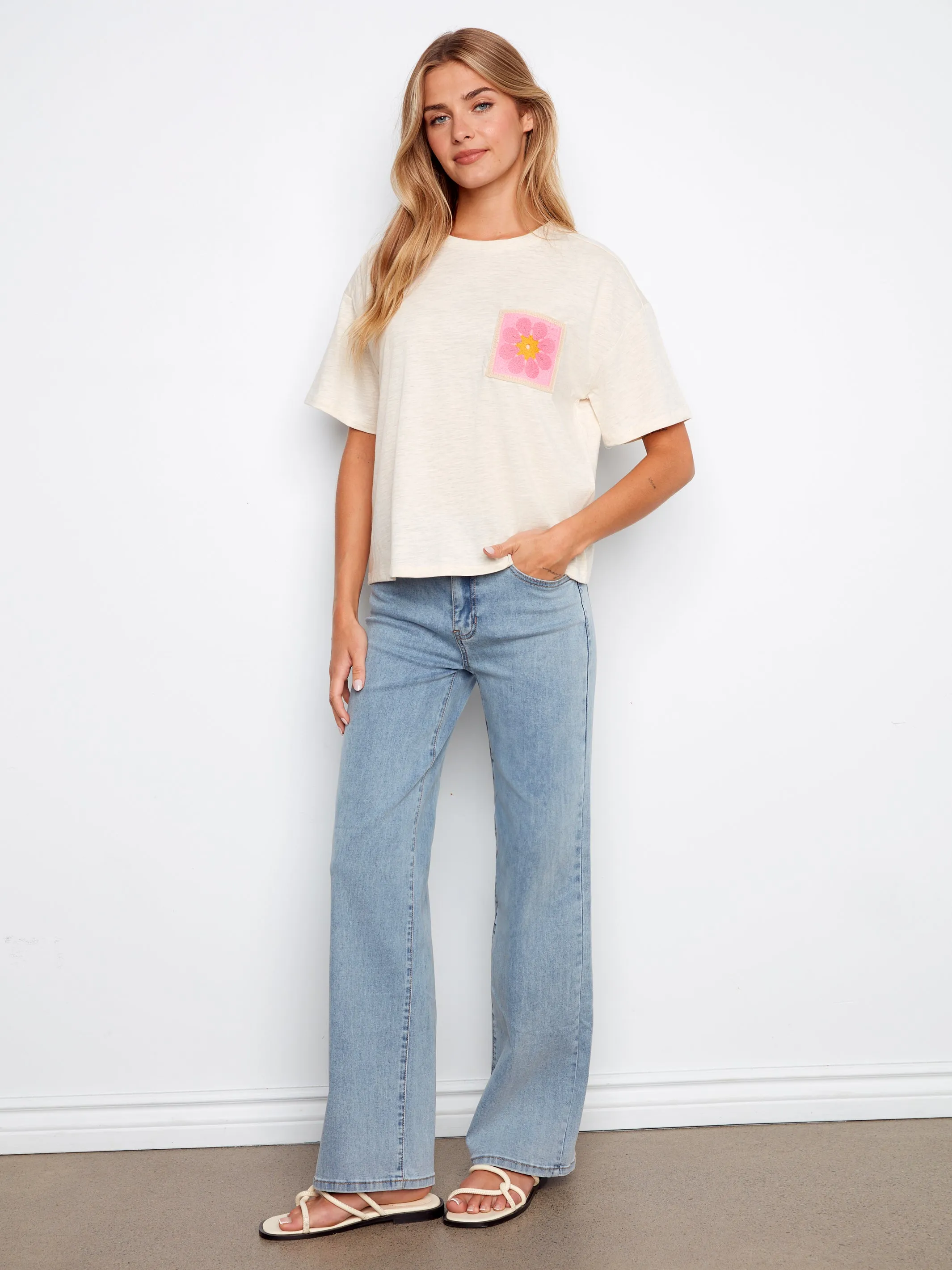 Charlie B Crochet Pocket Tee - Fog sold by Boutique with Grace product image thumbnail 2