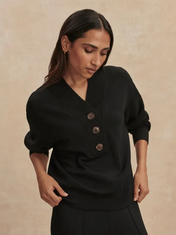 Varley Lucine Button Front Sweater - Black made by Varley