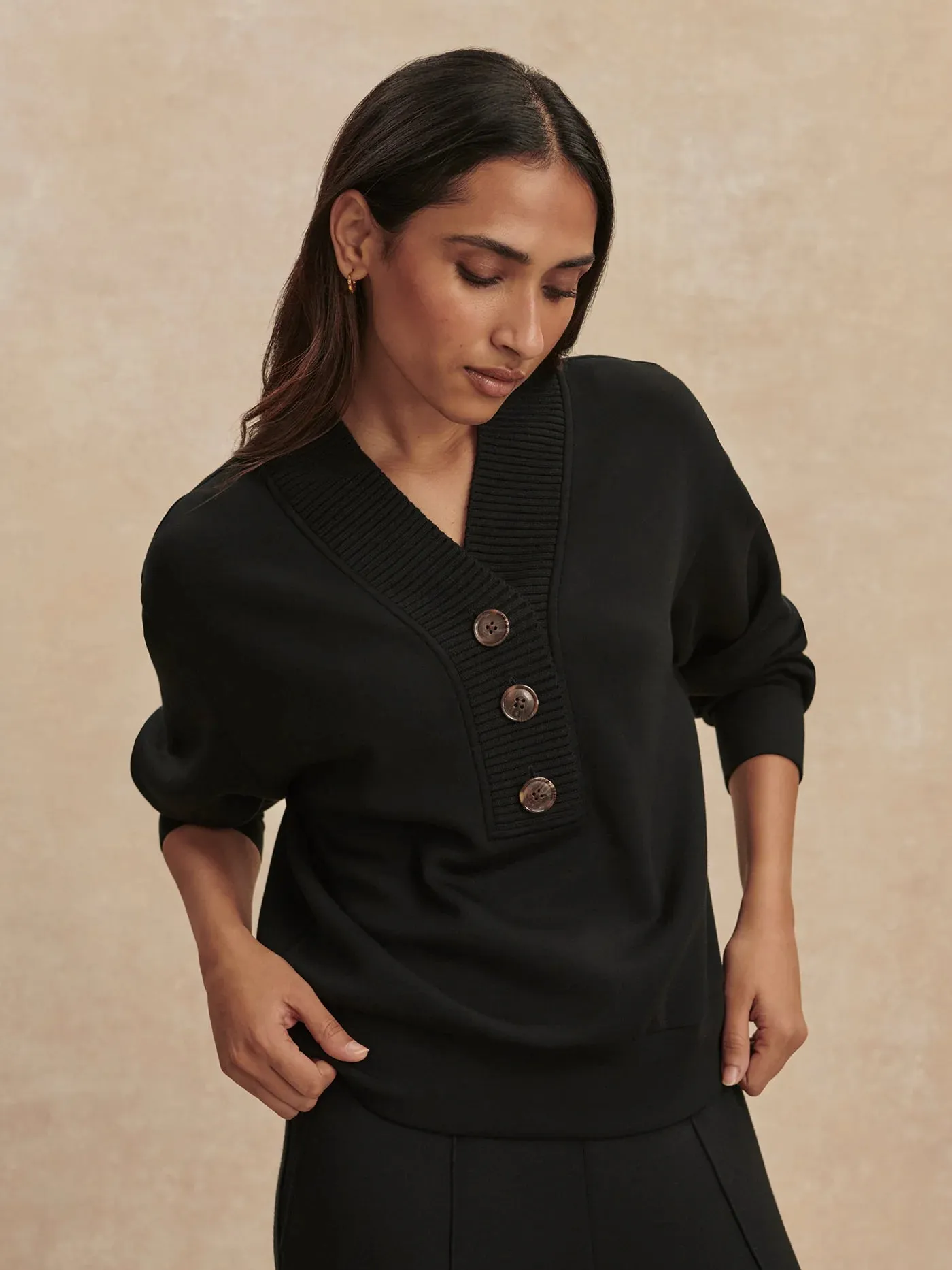 Varley Lucine Button Front Sweater - Black sold by Boutique with Grace