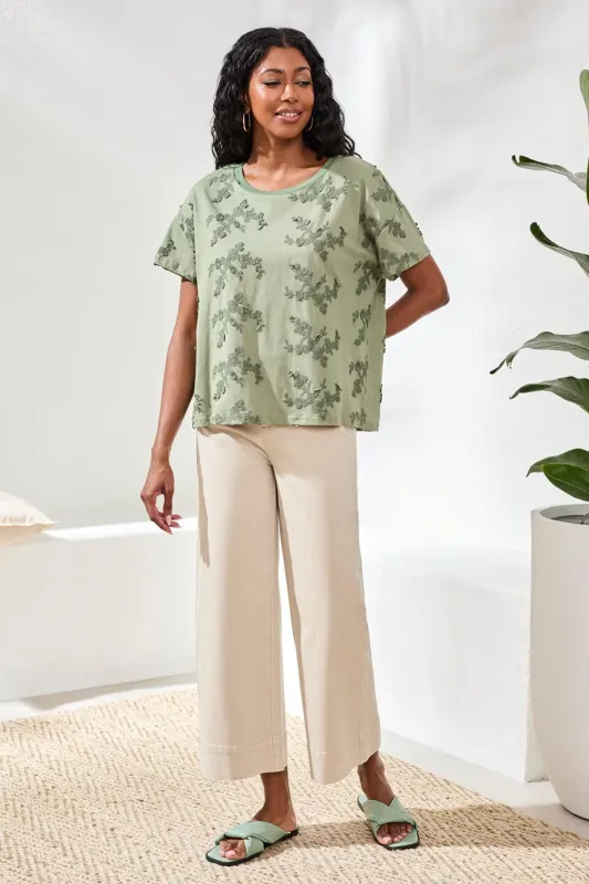 Tribal Embroidered Tee - Moss made by Tribal