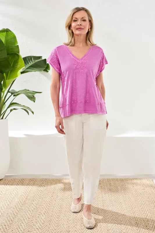 Tribal Cap Sleeve Ruched Detail Top - Wisteria made by Tribal