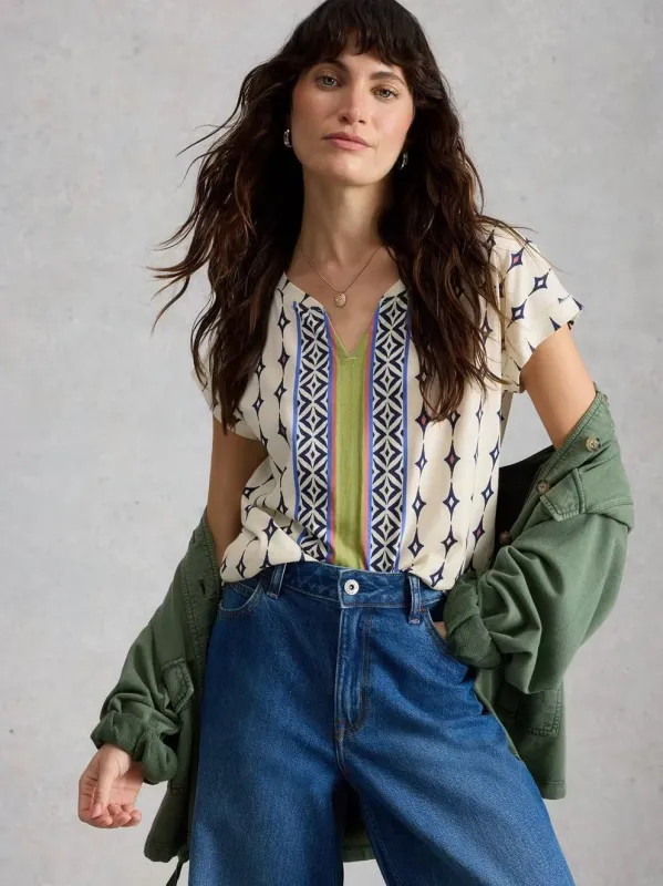 White Stuff Nelly Notch Tee - White Multi 26 made by Boutique with Grace