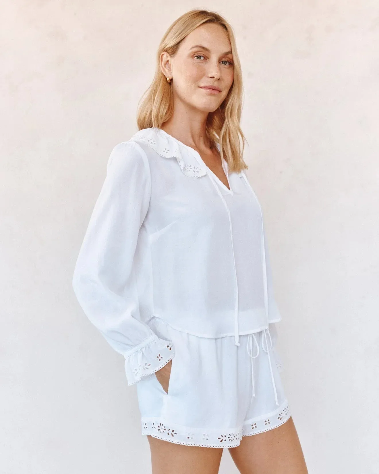 Bella Dahl Long Sleeve Tie Blouse - White sold by Boutique with Grace product image thumbnail 3