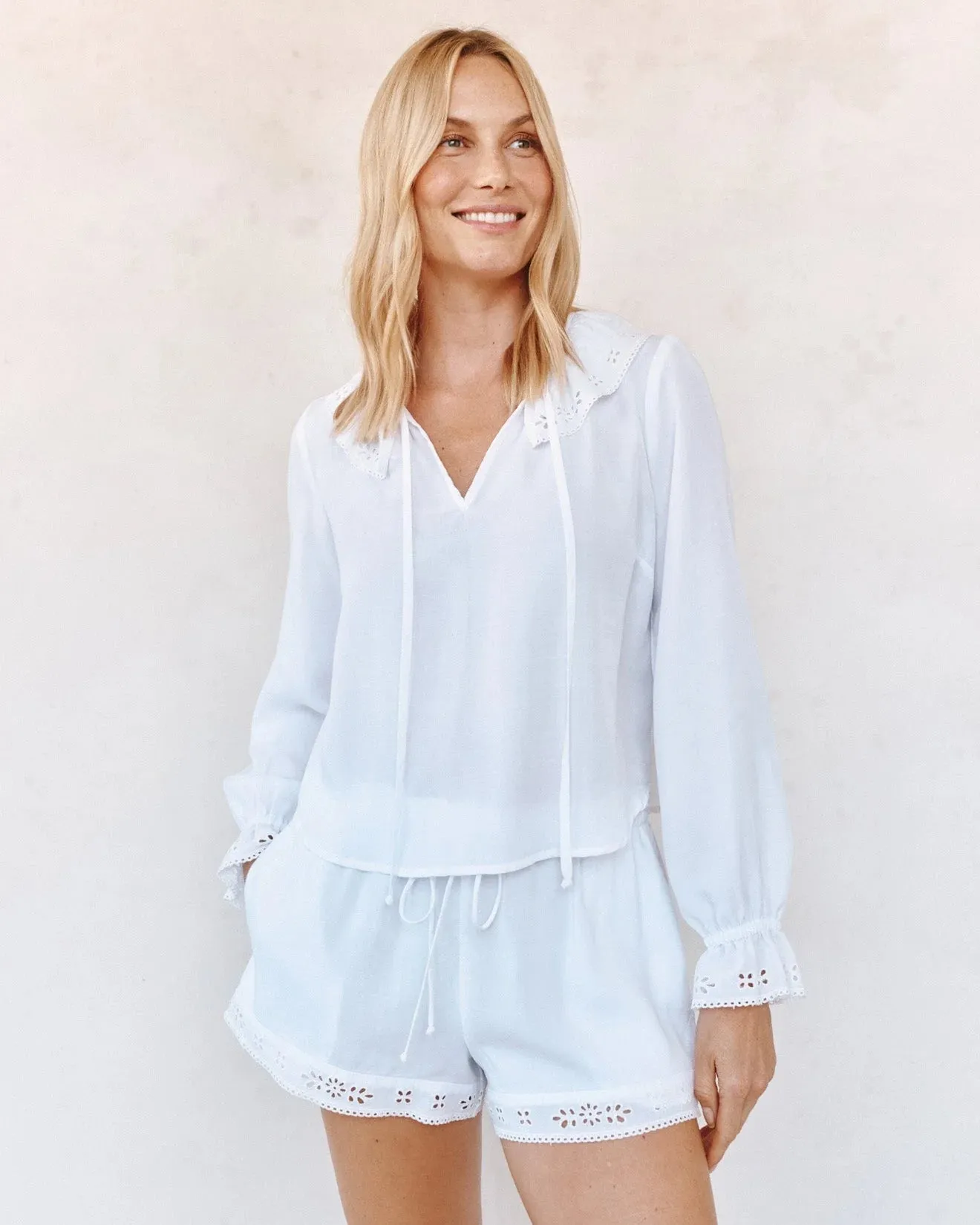 Bella Dahl Long Sleeve Tie Blouse - White sold by Boutique with Grace product image thumbnail 4
