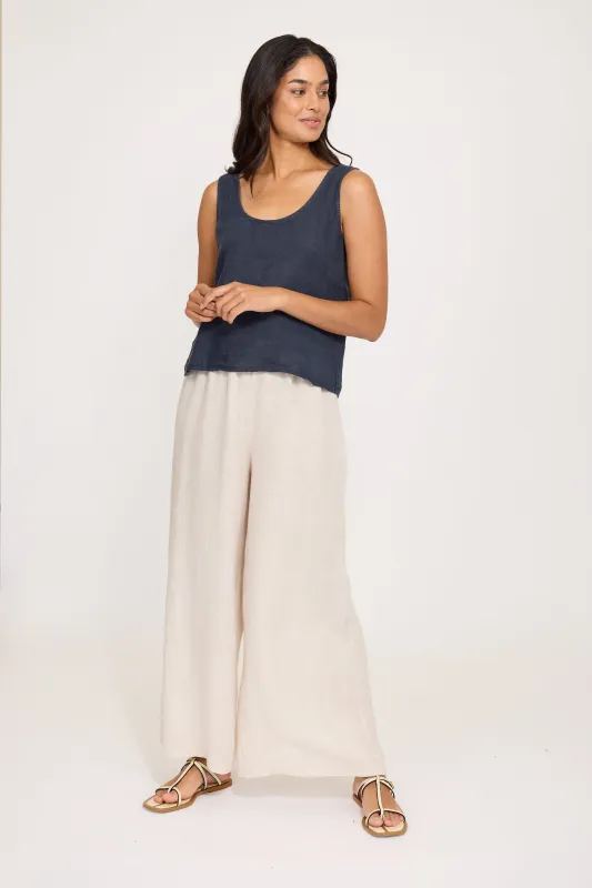 Pistache Linen Scoop Top - Midnight Navy made by Boutique with Grace