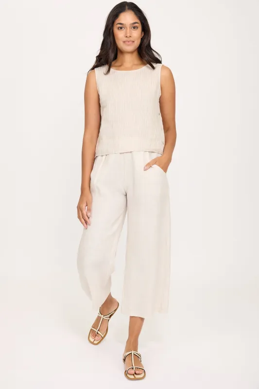 Pistache Pinstripe Linen Top - Summer Beige Stripe made by Boutique with Grace