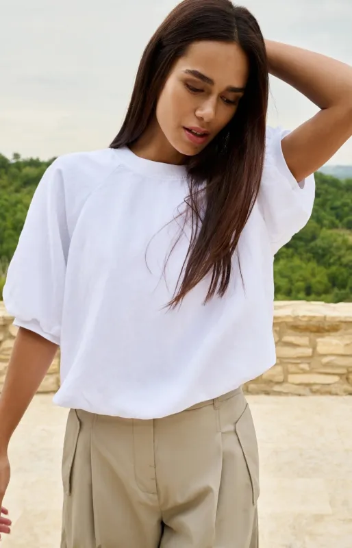 Yaya Woven Balloon Tee - White made by Boutique with Grace