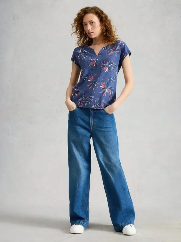 White Stuff Nelly Notch Neck Tee - Navy Multi made by Boutique with Grace