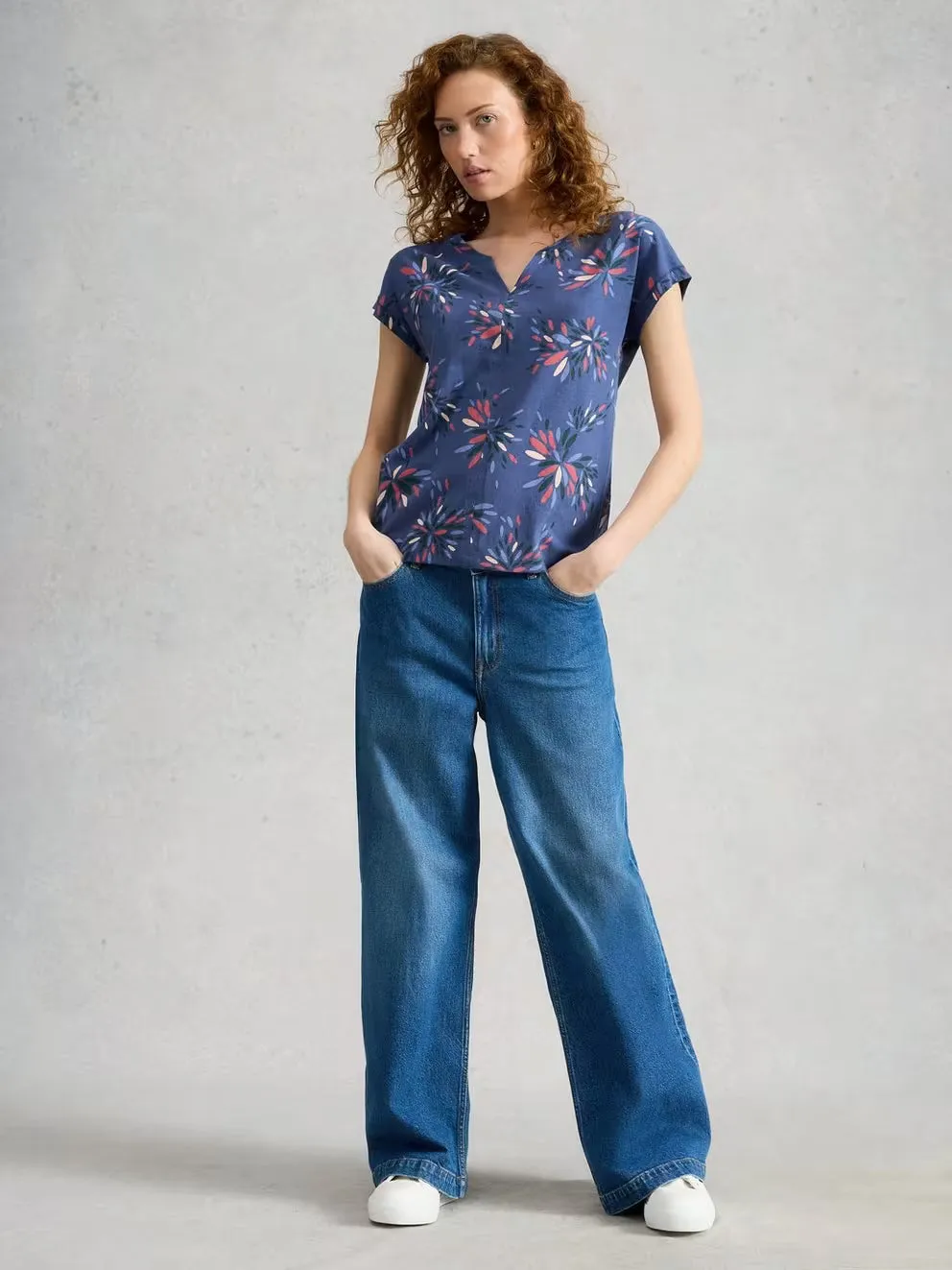 White Stuff Nelly Notch Neck Tee - Navy Multi sold by Boutique with Grace