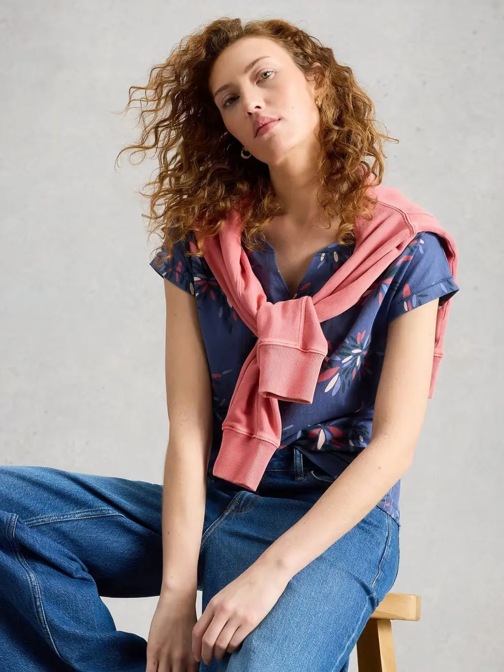 White Stuff Nelly Notch Neck Tee - Navy Multi sold by Boutique with Grace product image thumbnail 2