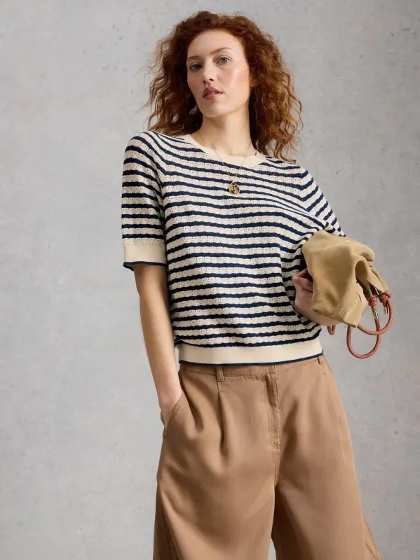 White Stuff Holly Pointelle Tee - Ivory Multi made by Boutique with Grace