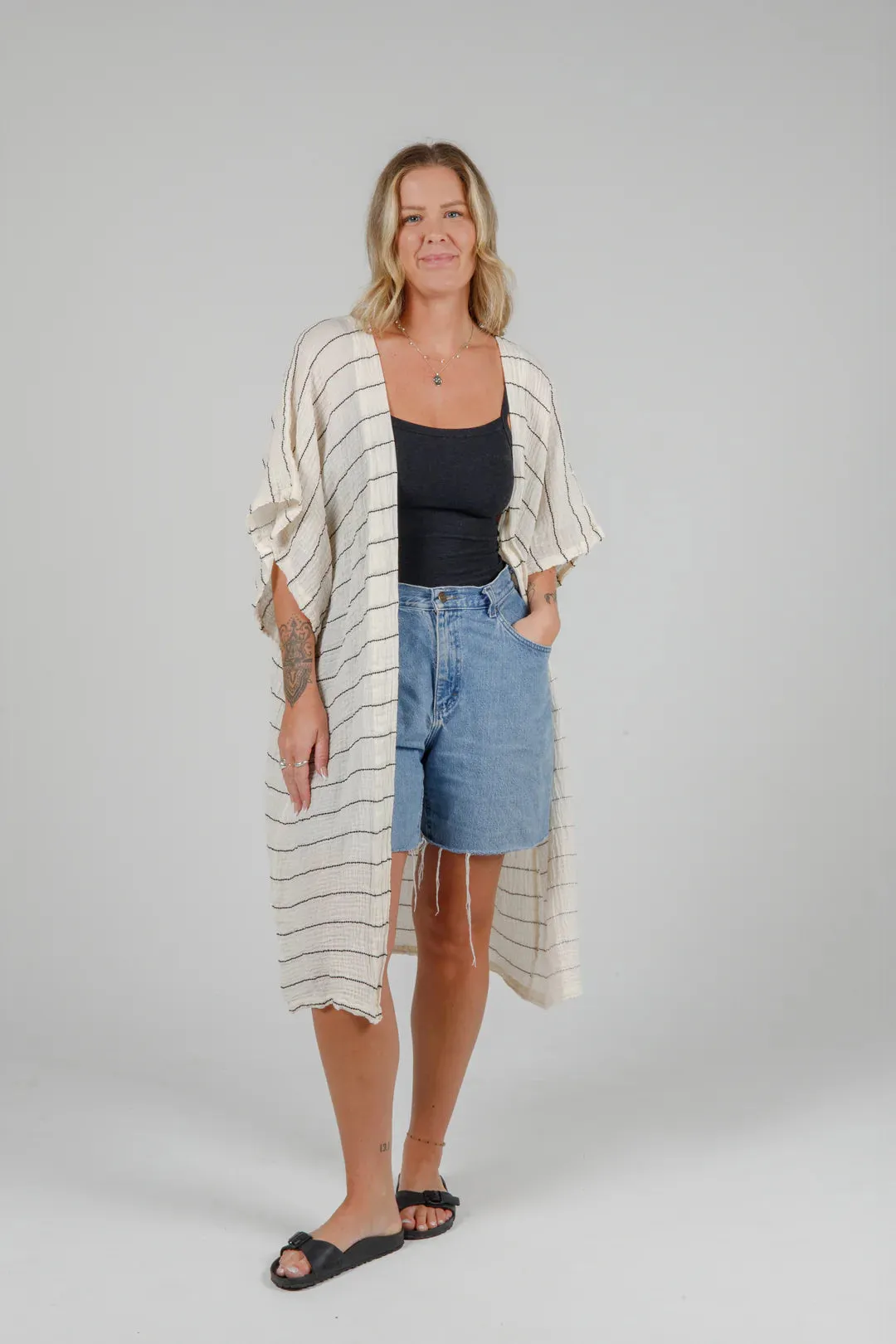 Tofino Towel Co. The Rosa Short Coverup - Ecru/Black Stripe sold by Boutique with Grace product image thumbnail 4