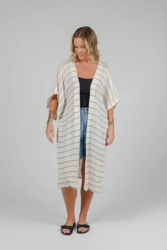 Tofino Towel Co. The Rosa Short Coverup - Ecru/Black Stripe made by Tofino Towel Co