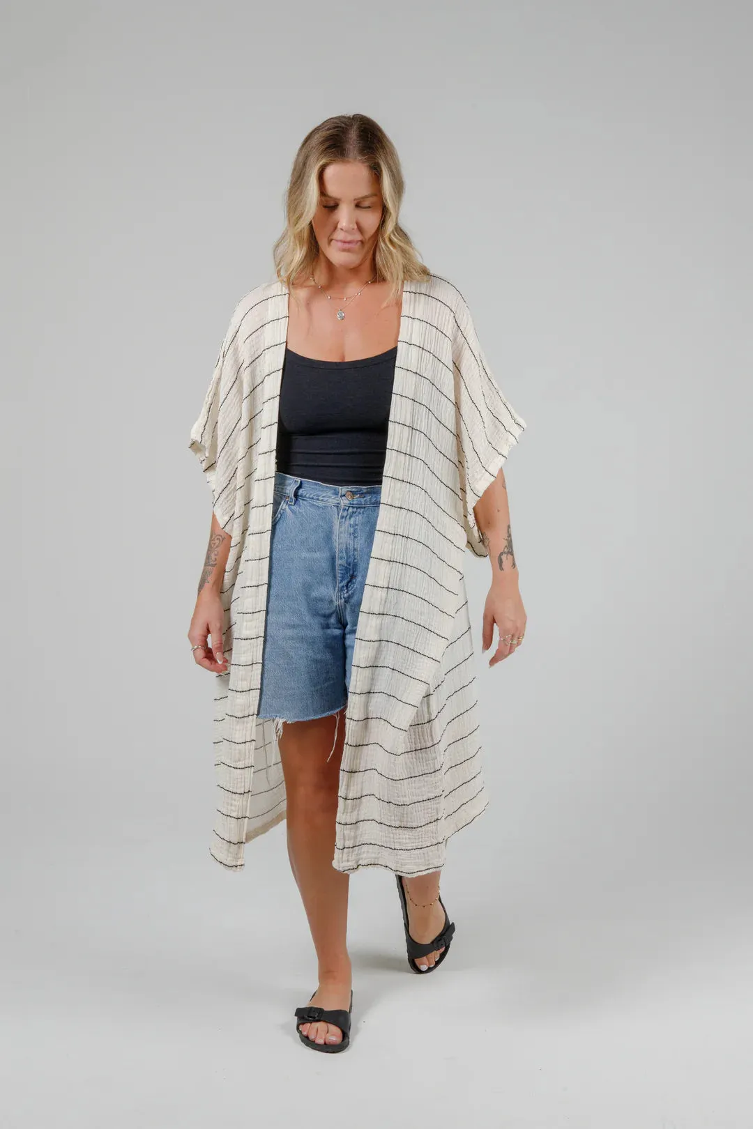 Tofino Towel Co. The Rosa Short Coverup - Ecru/Black Stripe sold by Boutique with Grace product image thumbnail 2