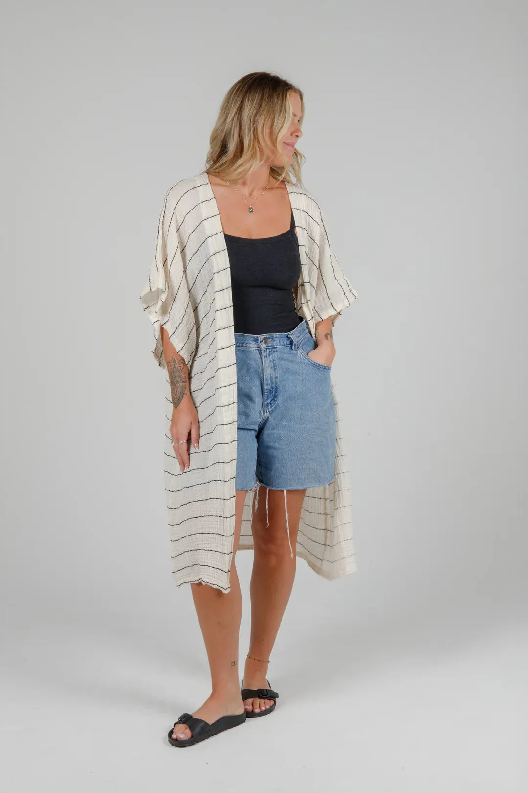 Tofino Towel Co. The Rosa Short Coverup - Ecru/Black Stripe sold by Boutique with Grace product image thumbnail 3