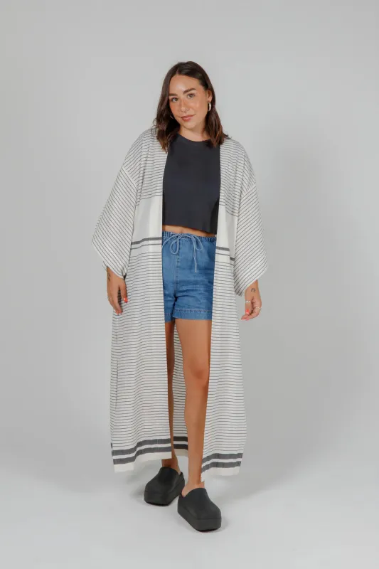 Tofino Towel Co. The Polly Open Coverup - Ecru/Black Stripe made by Tofino Towel Co