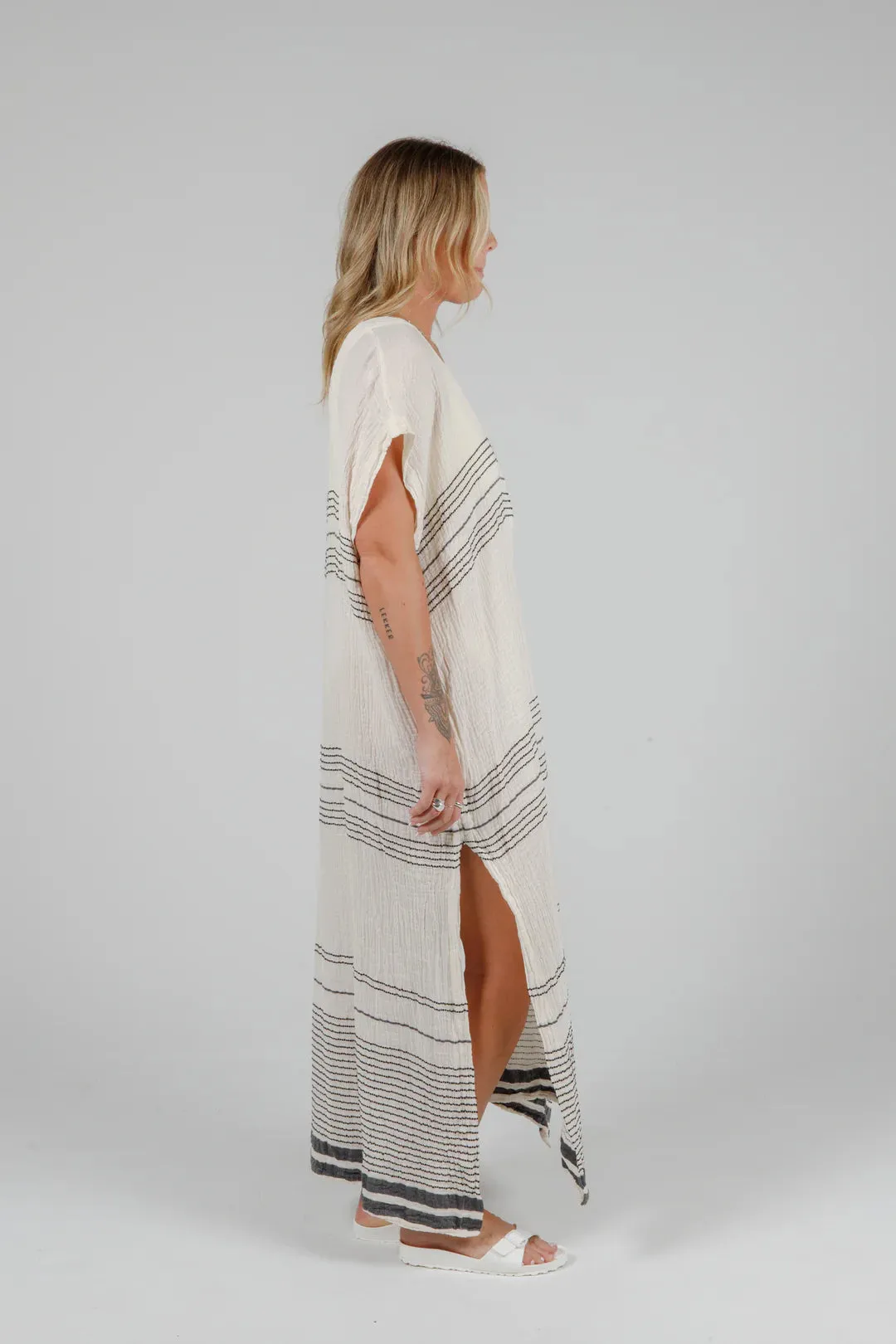Tofino Towel Co. The Cierra Caftan - Ecru/Black Stripe sold by Boutique with Grace product image thumbnail 5