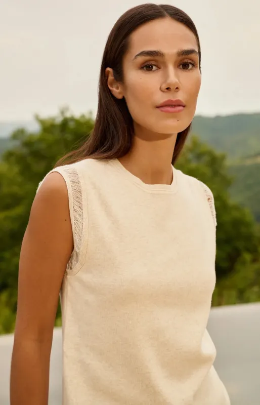 Yaya Fringe Detail Knit Tee - Creme made by Boutique with Grace