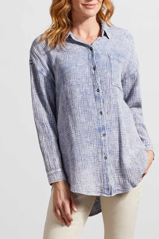 Tribal Shirttail Button Down - Blue Quilt sold by Boutique with Grace
