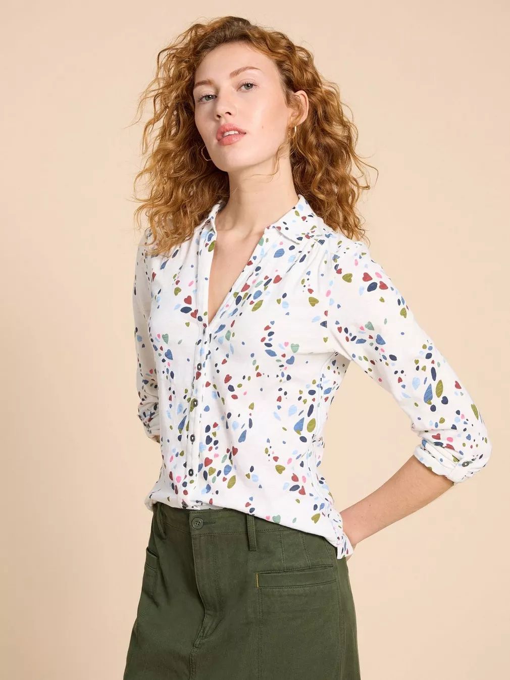 White Stuff Annie Jersey Shirt - White Print sold by Boutique with Grace