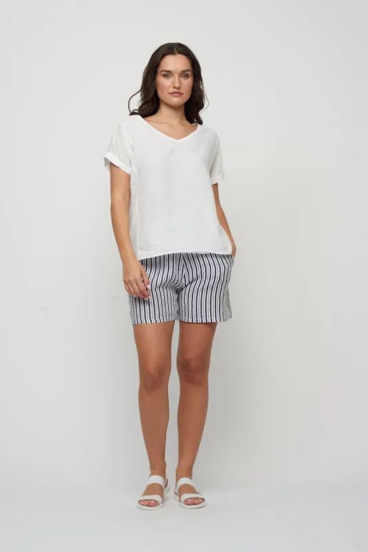 Pistache SS Linen Woven Top - White sold by Boutique with Grace