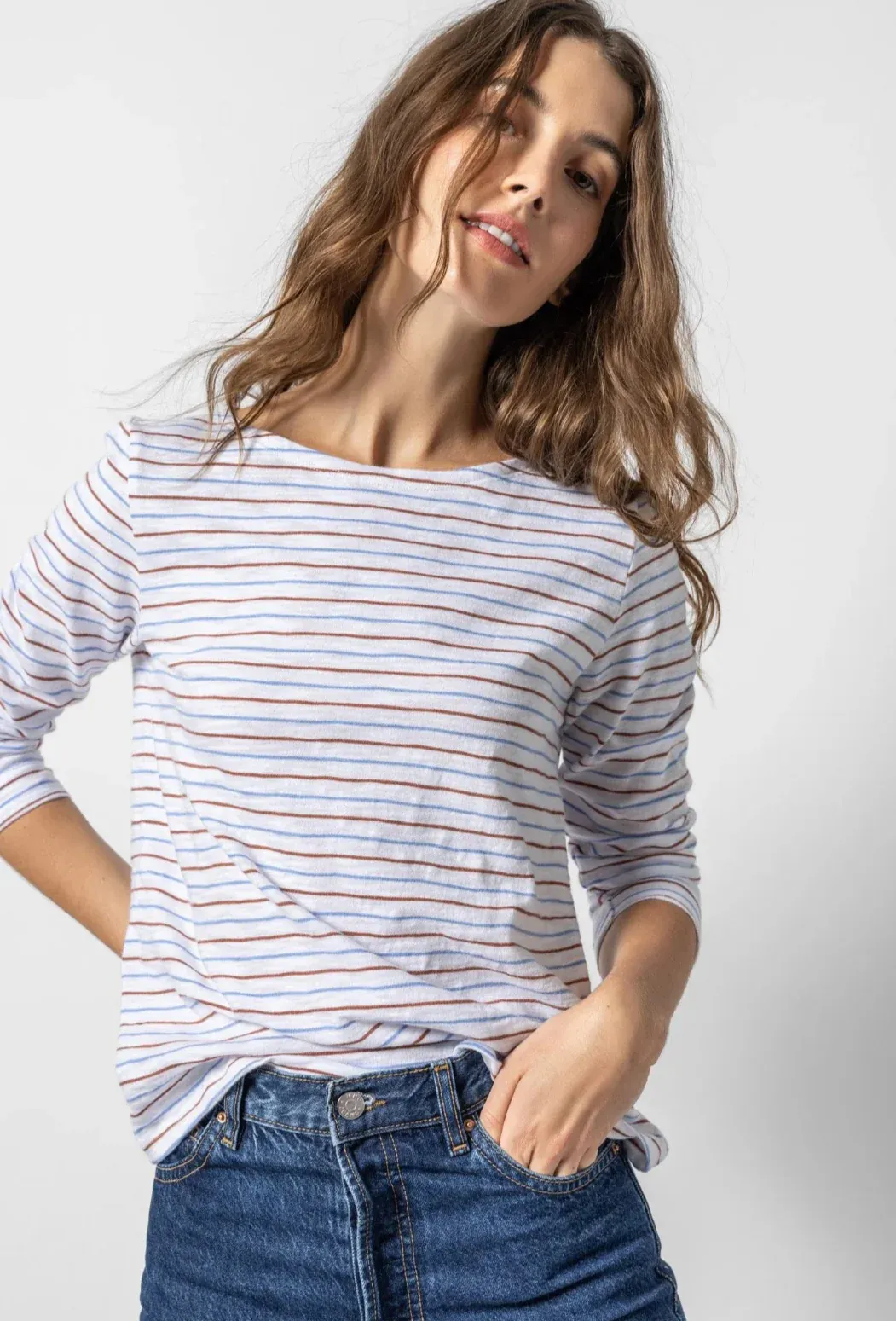 Lilla P 3/4 Sleeve Boatneck - Stripe sold by Boutique with Grace product image thumbnail 3
