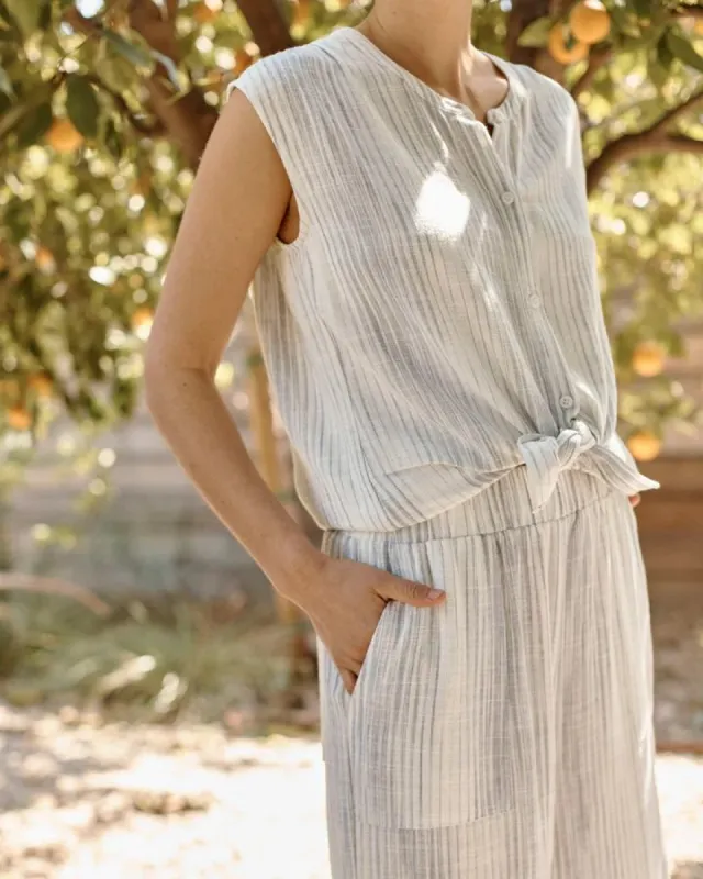 Splendid Lola Sleeveless Button-up - Oyster Stripe sold by Boutique with Grace