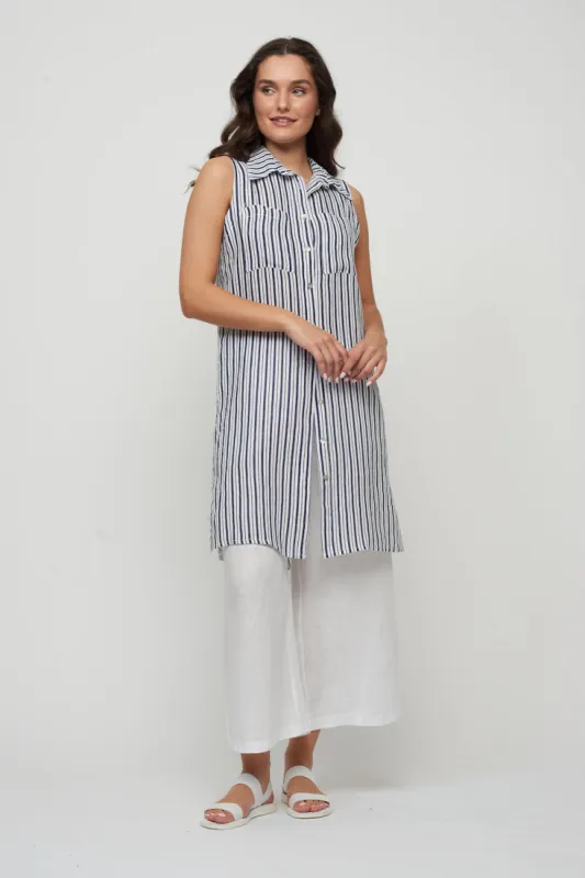 Pistache Collared Dress - Navy Stripe sold by Boutique with Grace