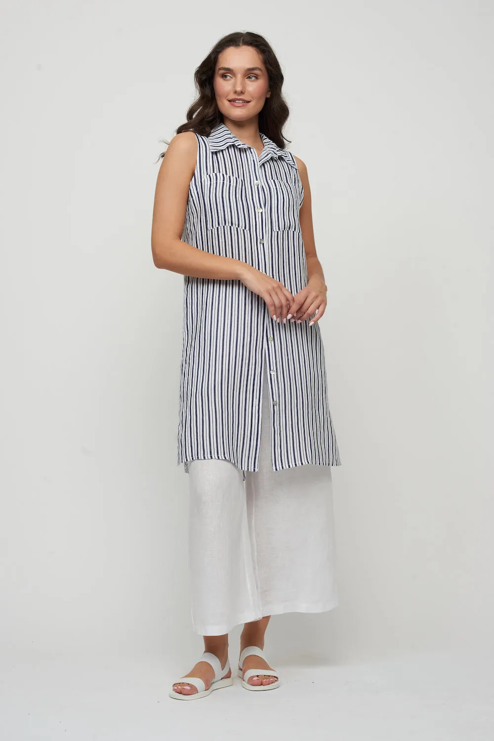 Pistache Collared Dress - Navy Stripe sold by Boutique with Grace