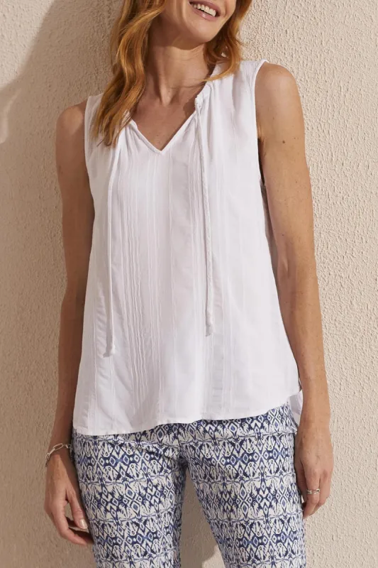 Tribal Sleeveless Blouse with Tie - White sold by Boutique with Grace