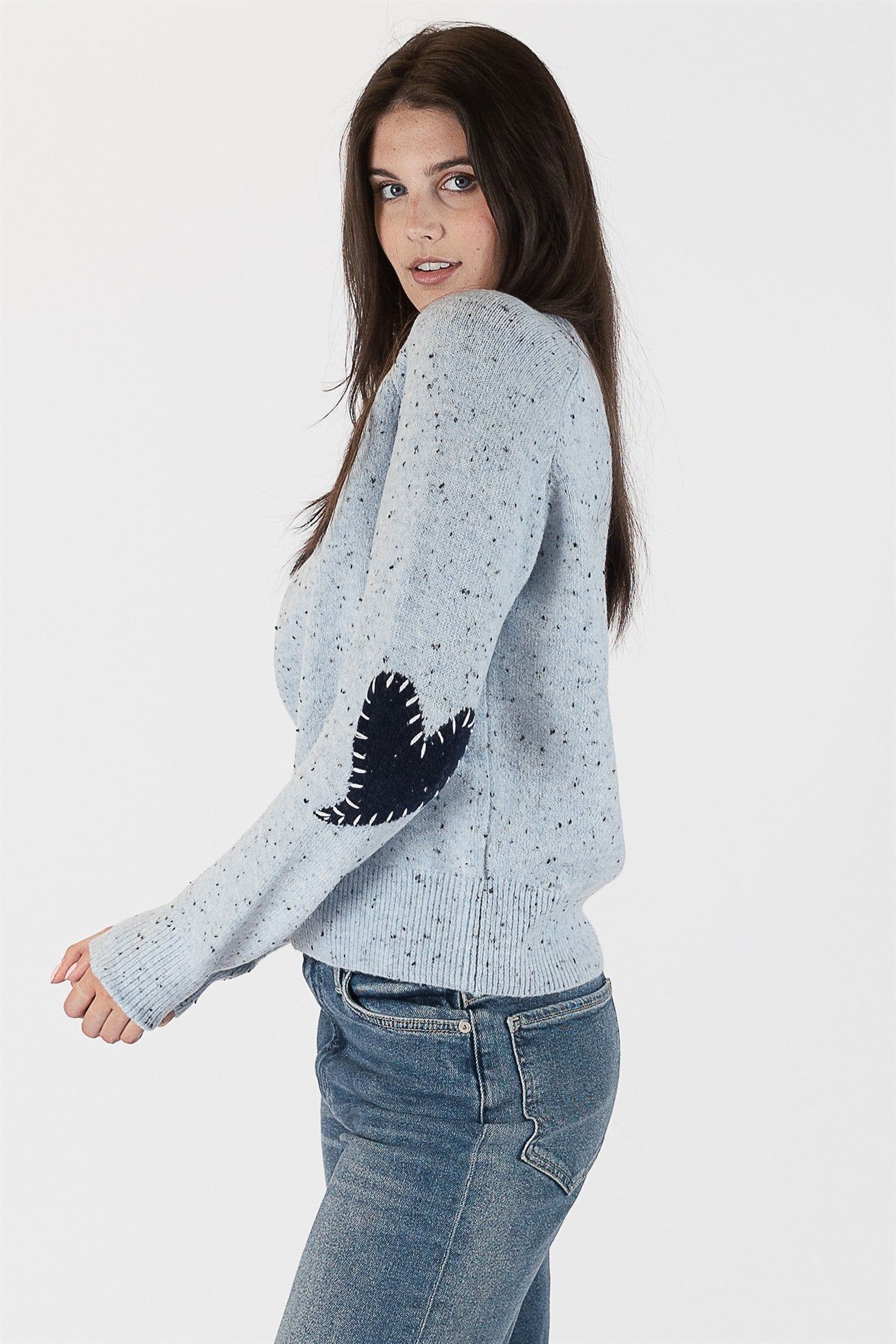 Lyla & Luxe Philippa Heart Patch Sweater - Blue sold by Boutique with Grace product image thumbnail 2